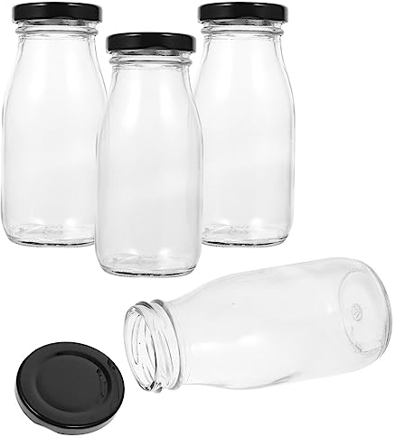 BESTonZON Récipient À Lait 4 Pièces De Lait Bouteilles De Jus De Yaourt Transparente Deau Vintage De Yaourt En Verre Pichet En Verre Réfrigérateur Les Produits Laitiers Voyage Un Verre