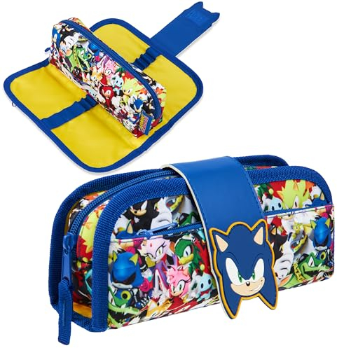 SONIC THE HEDGEHOG Federmäppchen Jungen Etui Schule 2 in 1 Federmappe Jungen Kinder Etui Stifte - Schule Zubehör