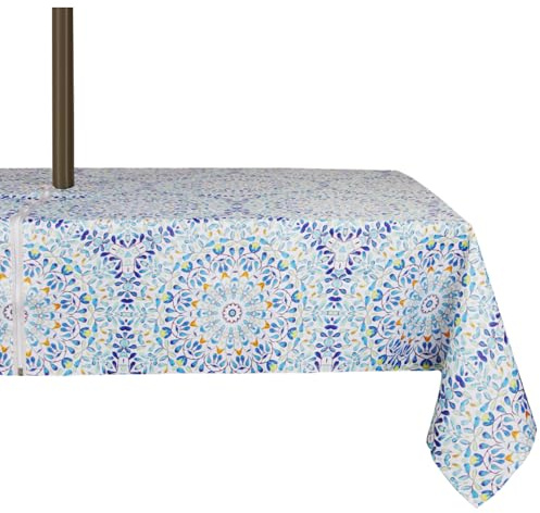 EHouseHome Outdoor and Indoor 60x84 inch Tablecloth with Umbrella Hole and Zipper, Waterproof Zippered Patio Cloths, Spring/Summer Table Covers for Backyard Circular Table/BBQs/Picnic