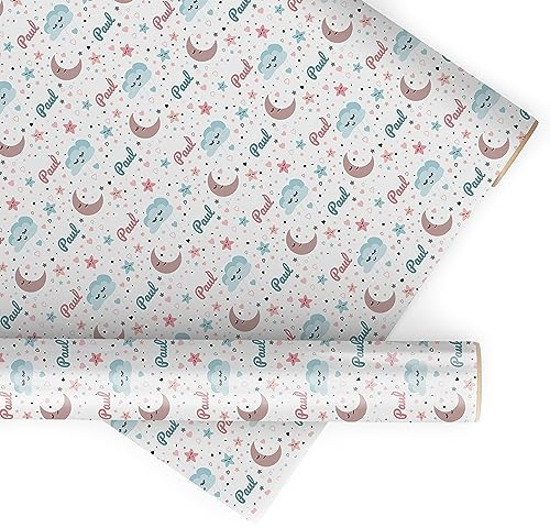 wandmotiv24 Geschenkpapier personalisiert, Mond, Wolke, Babys, 100 x 70cm, 0.7 qm, Name anpassen, Fotogeschenk, Geschenk für Freunde und Familie M0003