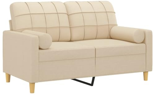 vidaXL Sofa 2 Sitzer, Couch mit Zierkissen, Liegesofa für Wohnzimmer, Polstersofa Sessel Relaxsofa Loungesofa Relaxcouch, Creme Stoff