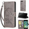 Schutzhülle für iPhone 7 Plus/8 Plus, geprägtes Premium-PU-Leder, Folio-Klapphülle, kompatibel mit iPhone 7 Plus/8 Plus Handyhülle [Ständer] [Kartenfächer], graue Blume