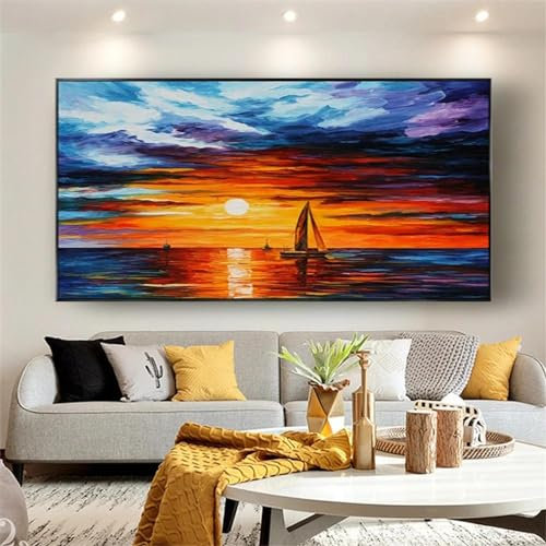 YAJNILUCK Grand couteau peintures à l'huile inspirant mur Art abstrait moderne toile affiche imprime décor à la maison vue sur la mer Palette photo 50x100 cm (20x39in) avec cadre