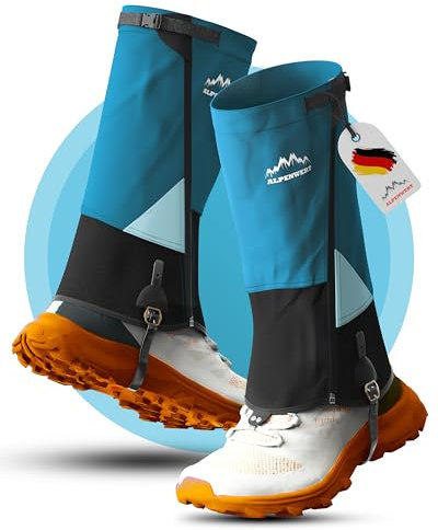 Alpenwert Gamaschen Wasserdicht [Deutsches Start-Up] geschützt beim Wandern, Jagd, Schnee, Winter, Regen Gaiters Regenstulpen für Herren und Damen (M, Blau)