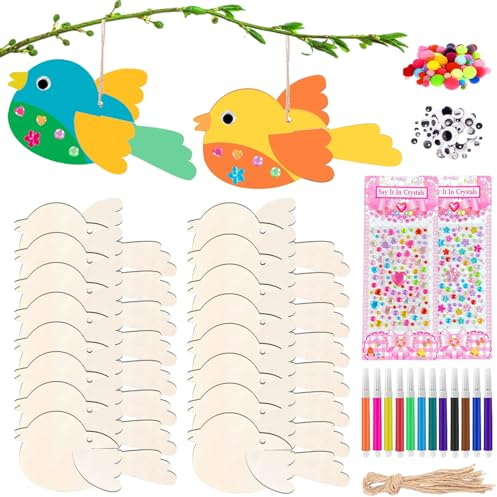 IWTBNOA 3D Vögel aus Holz, 16 STK Holzbastelsets für Kinder, Ostern Basteln, Deko für Garten Balkon Frühling, Ideale Geschenke für Jungen und Mädchen