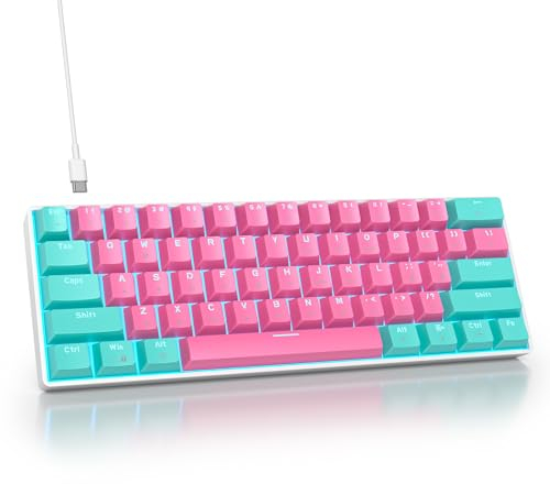 SOLIDEE 60% Mechanical Gaming Keyboard,61 Keys with Linear Red Switches,Wired Mechanical Keyboard with Ice Blue Light LED Backlit,Compact Ergonomic Keyboard for PS5/PS4/Xbox Gamer(61 Miami)