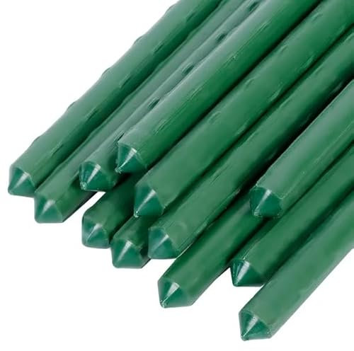 1.5m x 11mm Green Garden Plant Stakes Climbing Plants Support Canes Poles Sticks Spikes - Made from Strong Steel with a Plastic Coating (10) (10)