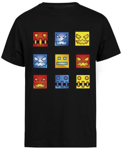 Geometrie Dash Symbol Gesicht Schwarzes T-Shirt Mit Kurzen Ärmeln Für Herren