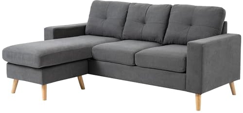 HOMCOM Ecksofa Stoffsofa in L-Form, Couchgarnitur in Leinenoptik, Eckgarnitur mit Chaiselongue für 3 Personen, Eckcouch für Wohnzimmer, Dunkelgrau, 193 x 136 x 85 cm