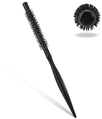 Rundbürste Klein, Rundbürste Dünn zum Föhnen Profi Fönbürste mit Aluminiumrohr Schwarz Speziellen Rund Haarbürste Nylonborsten Mini Rundbürsten Stylingbürste für Dünnes, Haar Bart,Ponytail,Locken