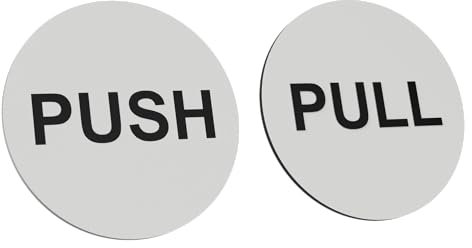 Pair of Circular Push & Pull Adhesive Door Signs - Generic Door Sign for Businesses, Restaurants, Bars, Hotels, Schools, Cafes. Easy Install Self-Adhesive Backing (White)