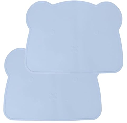 Silikon-Tischsets für Kleinkinder, Platzsets für den Esstisch, dick, wärmeisolierend, rutschfest, weich, elastisch, Bären-Tischset für Zuhause, 2 Stück (blau)