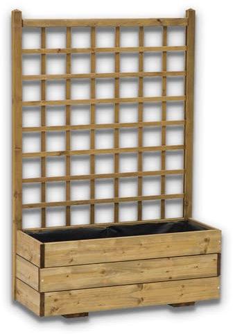 SUNWOOD Fioriera con grigliato 80x32x120h cm in legno massello, impregnata in classe III, inclusa di TNT protettivo (Legno 80)