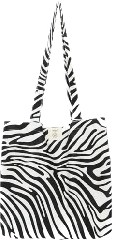 Prien Bolsa de algodón para mujer, bolsa de hombro de lona irrompible, tela resistente al agua para playa, asas suaves para viajes, Cebra