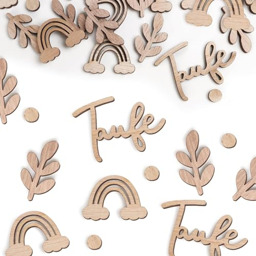80 Stück Streudeko Taufe, Taufe Deko Holz Kommunion Konfetti Tischdeko Taufe Junge Mädchen, Holz Fisch Deko für Firmung Konfirmation Babyshowerparty Taufdeko DIY Deko