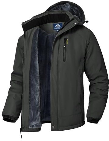 Rdruko Skijacke Herren Winterjacke Snowboardjacke Warme Fleece GefüTtert Winter Jacke Wasserdicht Funktionsjacke Männer Outdoor Wanderjacke mit Kapuze-Dunkelgrau L