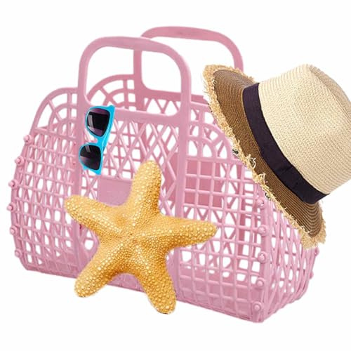 FmtwPhn 22x7.5cm Geschenkkorb In Leuchtenden Farben, Wiederverwendbarer Geschenkkorb, Retro Strandkorb Einkaufstaschefür Urlaub, Modische Kunststoff-Jelly-Geldbörse, Ausgehöhlter Gelee Korb