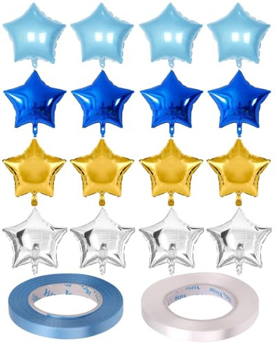 UYRVAPE 16er Pack Blau Silber Sterne Helium Folienballons, 18 Zoll, Party Dekoration für Geburtstage, Abschlussfeiern, Babypartys & mehr