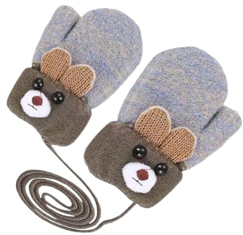 Guantes Invierno Niños Manoplas Bebe Guantes Bebe Guantes Niña Guantes Niño Termicos de Punto con Forro Polar Cuerda Cuello para Bebé Niños Niñas 0-3 Años