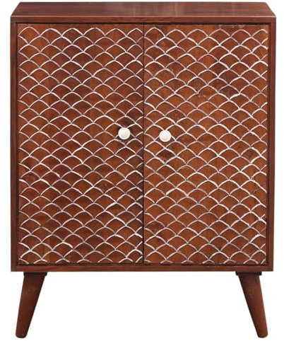 Marrakesch Vintage Kommode mit Türen aus Holz 75cm | Skandinavische Deko kleines Sideboard Komode Mathis handgeschnitzt für stilvolle Aufbewahrung & Marokkanische Deko im Wohnzimmer & Schlafzimmer