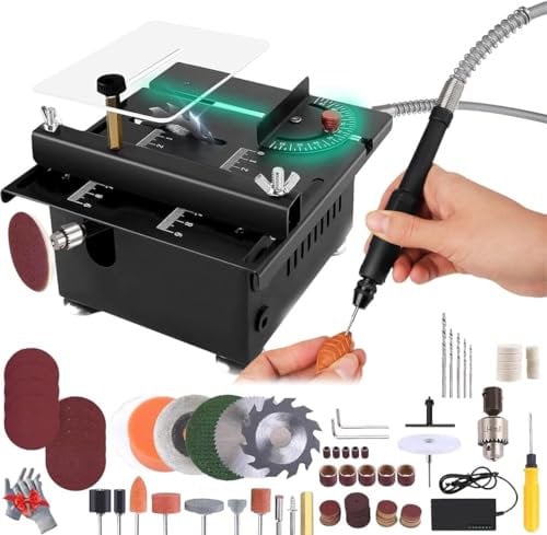 Saker Mini Table Saw - Multi-Functional Portable Adjustable Cutting Sanding Engraving Drilling All-in-One Machine for Crafts and Wood Cutting (C-Regular)
