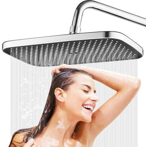 Umllpet Regendusche Duschkopf 14 Zoll, 360° Verstellbarer Regendusche Duschkopf, Duschbrause für Regendusche, Regendusche Quadratischer Duschkopf, Kopfbrause Dusche für Bad, Hartes Wasser (Silber)