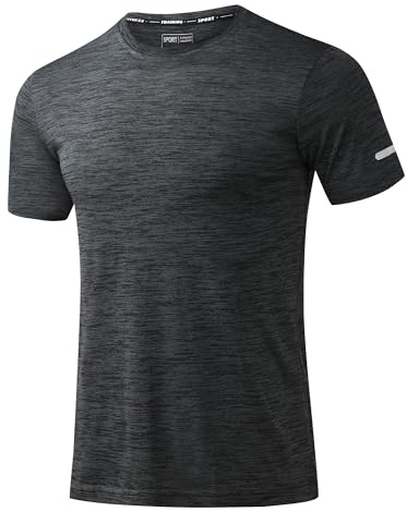 Peakwell Herren Sport T-Shirt Kurzarm Funktionsshirt Laufshirt mit Reflexstreifen für Fitness, Training, Gym