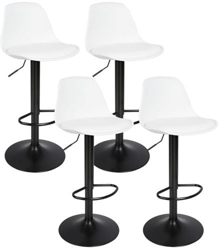 OHMG Lot de 4 Tabourets de Bar Pivotant à 360°,Tabouret de Bar de Cuisineen Cuir Synthétique Réglable en Hauteur avec Dossier et Repose-Pieds,Ensemble de 2 Tabourets Hauts avec Base en Métal