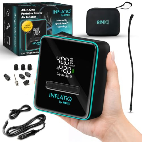 INFLATiQ by RIMiQ Tire Inflator for Cars, Motorcycles, & Balls (Black)