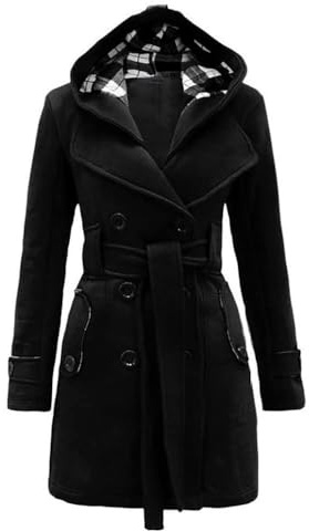 Godoboo Damen Mantel Warme Wintermantel Lange mit Kapuze Zweireihige Revers | Winterjacke Outwear Mit Taschen GüRtel Übergangsmantel Winter Elegant Outdoorjacke
