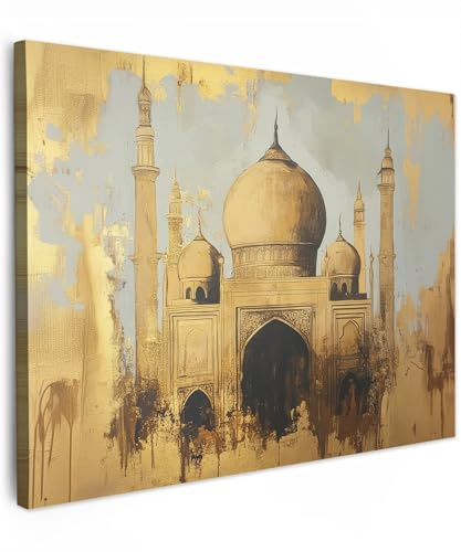 MuchoWow© Leinwandbild Dekoration Wohnzimmer Islam Bilder Pictures Islamic | 80x60 cm - Wall Decoration Living Room Wohnungs Deko Moderne Bild Moschee - Gold - Arabisch - Ramadan - Islamische