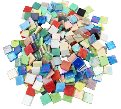 500g Eis-Jade-Mosaikfliesen,1,5 cm, quadratische Glasmosaikstücke für Kunsthandwerk, leicht zu schneiden, Glasfliesen, Puzzle-Material, geschnitten, handgefertigt (Mischfarbe)