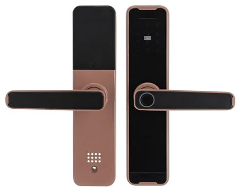 FUROMG Smart serratura elettrica per porta con impronte digitali, serratura intelligente biometrica con chiave, per casa, appartamento, ufficio, porta di casa (oro rosa)