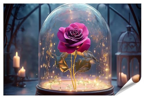 islandburner Poster XXL - Rose enchantée sous verre avec bougie - Pour chambre à coucher, spa romantique - Qualité supérieure
