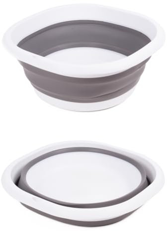 Barreño Plegable de Silicona 10L Gris, Palangana Portátil Multiusos para Cocina, Camping, Limpieza, Lavadora, Balde Lavabo Plegable Multifuncional Compacto y Resistente, Cubeta de Plástico Plegable