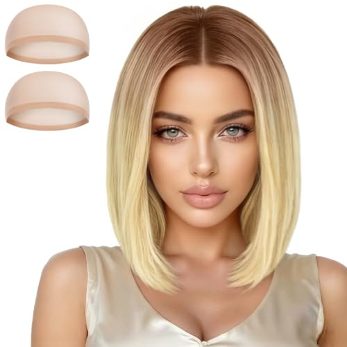 Aomig Short Wave Platinum Bob Wigs With Bangs Shoulder Length Short Curly Hair Women's Wig Curly Wavy Synthetic Hair Wigs Ladies Fancy Dress Wig Cosplay Halloween Christmas Daily Party