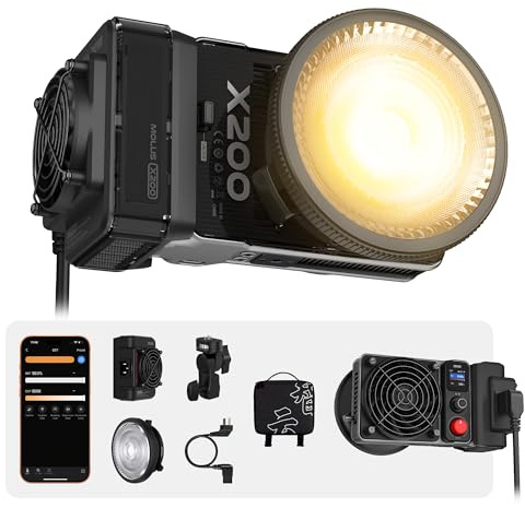 ZHIYUN MOLUS X200 Bi-Color Standard [Offiziell] 200W Videolicht No Batterie | Handheld-Dauerlicht Tragbare Professionelle Fotobeleuchtung Bowens-Halterung 2700K~6500K CRI≥95 TLCI≥97 Nur 800g