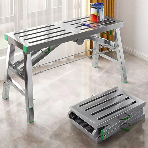 Generisch Höhenverstellbare Arbeitsplattform 70–156 cm, klappbares Gerüst aus Aluminium mit Rutschfester Oberfläche, ideal für Werkstatt & Baustelle, 400 kg
