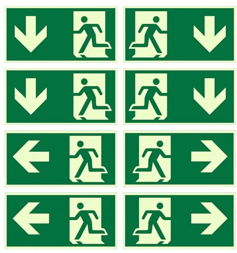 8 Pezzi Cartelli Uscita di Emergenza 300x150mm, Segnaletica Sicurezza