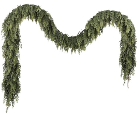 Christmas Decoration Fir Garland - Artificial Hanger | Real Feel Artificial Fir and Cypress Vines | For Fireplace Mantle Stairs Farmhouse Party and
