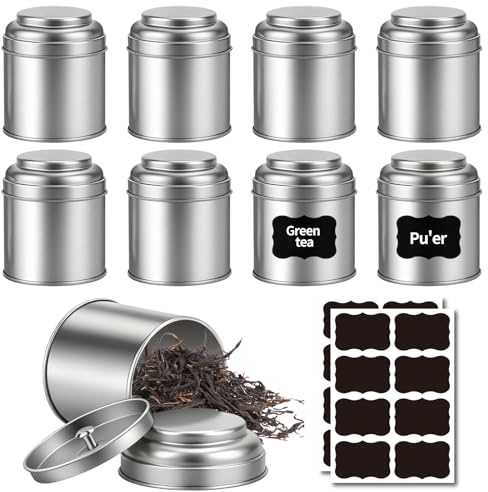 UOSIWYA 8 unidades de latas de té para té suelto, latas de té con doble tapa hermética, caja de lata pequeña redonda, recipiente de cocina para té suelto, azúcar, especias, hierbas