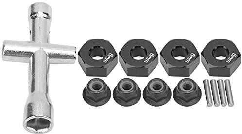 LMHHMIN 12 mm Rad-Sechskant-Nabenadapter, 6 mm dick, M4-Flansch-Kontermuttern, Kreuzschlüssel-Set für 1/10 RC-Car (Schwarz)