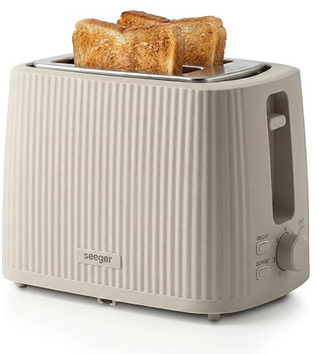 Seeger Toaster mit Elegantes Rippendesign | 2 scheiben, 7 bräuningsstufen, Liftfunktion, Krümelschublade, Beige, 930 Watt, SGR150SB