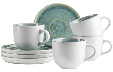 MÄSER Serie Elea, 8-tlg. Kaffeetassenset für 4 Personen im Vintage-Look, türkis, Steinzeug (Hellgrün)