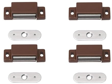 Metafranc Magnetschnäpper braun, 4 Stück - 3 kg Haltekraft - Feste Gegenplatte - Einfache Montage - Geeignet für Möbeltüren & Klappen / Türverschluss / Haltemagnet / Möbelschnäpper / 350606