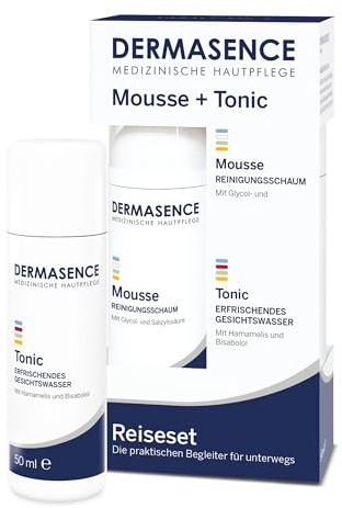DERMASENCE Reiseset Mousse/Tonic, 2 x 50 ml | Reinigungsschaum und Tonic in Reisegröße, klärt und verfeinert das Hautbild, pH-ausgleichend, 2 x 50 ml, vegan