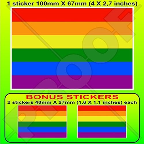 Vinylaufkleber, Regenbogen-Flagge „Gay Pride“, LGBT-Bewegung, 10 cm, 1 Stück + 2 zusätzliche Aufkleber