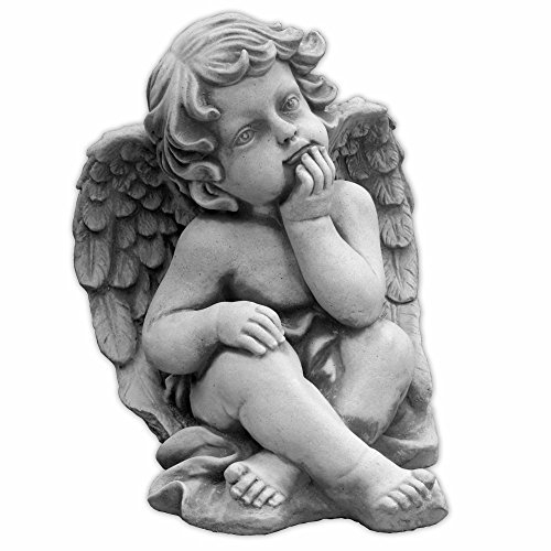 gartendekoparadies.de Sitting angel grave angel, stone figure H. 25 cm, 8 kg, gray, frost-proof made of cast stone for outdoor use