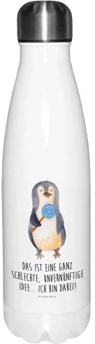 Mr. & Mrs. Panda Thermosflasche Pinguin Lolli - Geschenk, Süßigkeiten, Flasche für Kohlensäure, Kind, Heißhunger, Thermosflasche Herren,