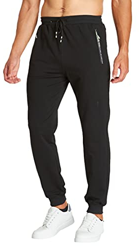 ZOXOZ Jogginghose Herren Baumwolle mit Reißverschluss Taschen Hosen Trainingshose Sporthose Lang Sweatpants Schwarz L